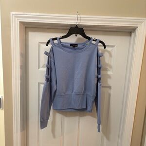 Almost Famous Light Blue Cutout Shoulder Sweatshirt